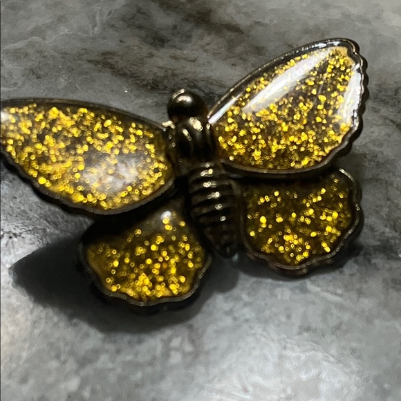 Vintage Gold Glitter Butterfly Pin Brooch - Picture 2 of 5